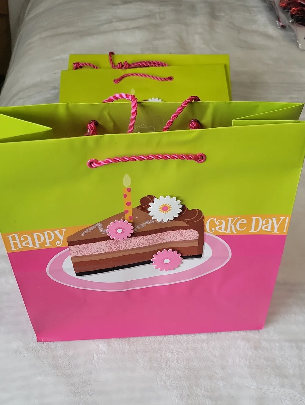 10- Hallmark Pink and Lime 'Happy Cake Day' Gift Bag
